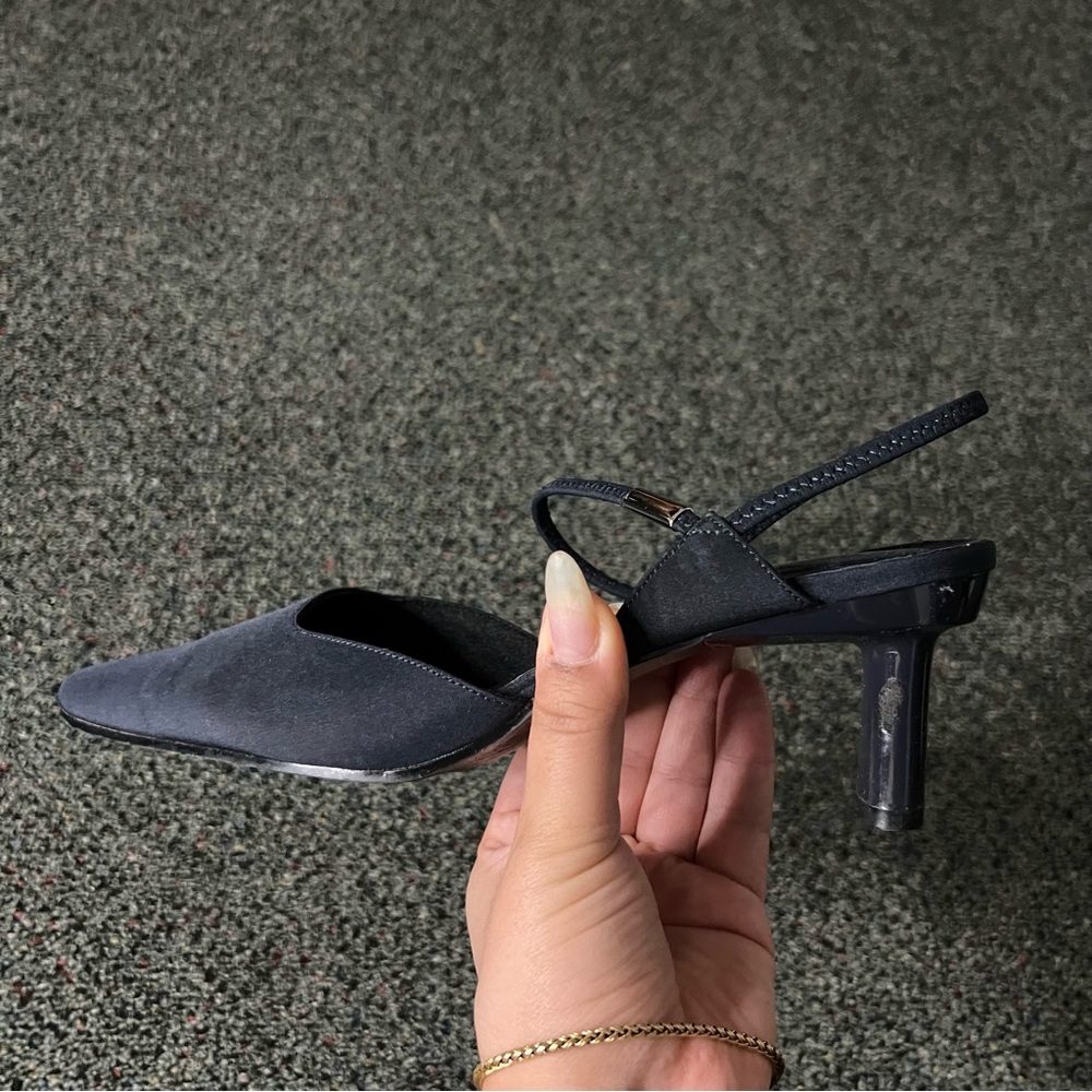 Black Vintage Y2K 90s Strappy Low Block Kitten Square-Toe Heels Comfortable Sz 8 - Picture 6 of 16